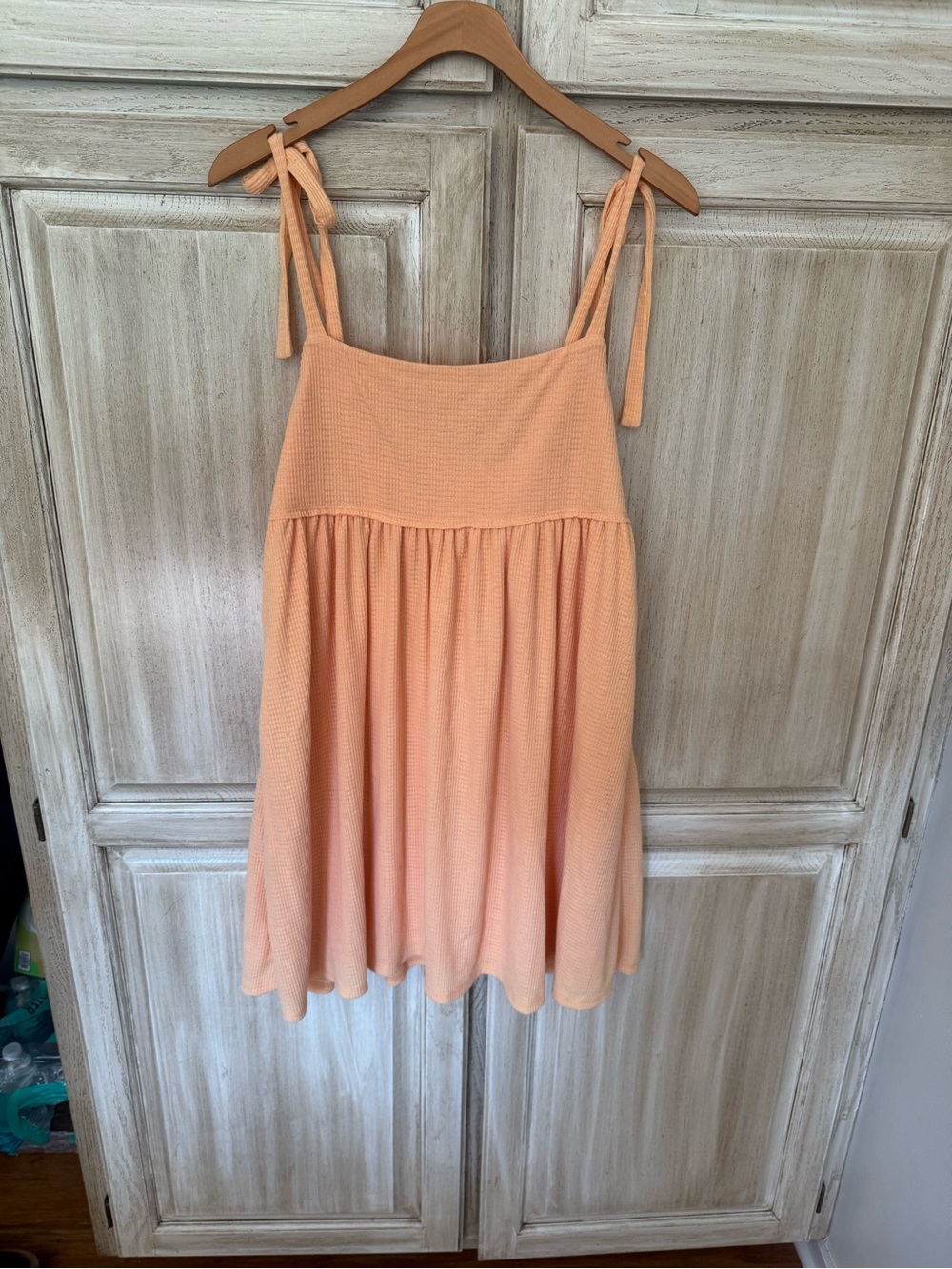 Lush Peach Tie-Shoulder Waffle Knit Camisole